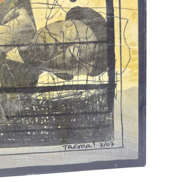 Handmade Trevor Williamson Abstract Canvas Painting Unique Faces & Textured Line - Picture 4 of 10